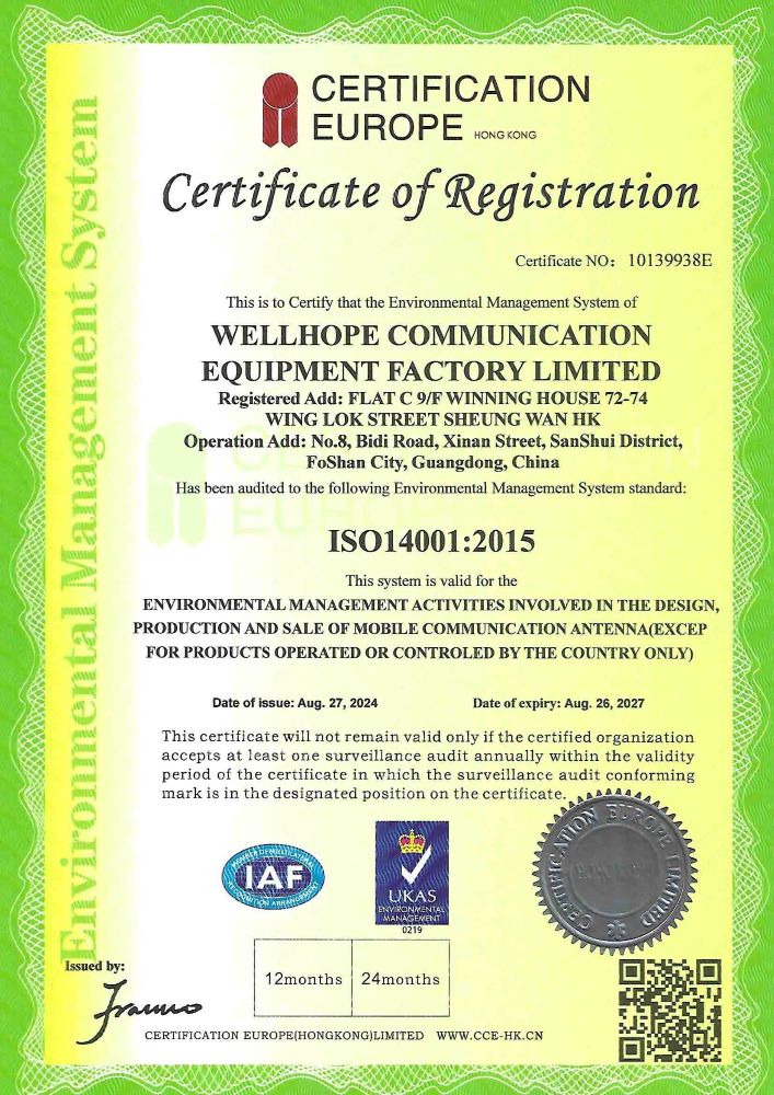 Certyfikat WHWIRELESS ISO 14001:2015