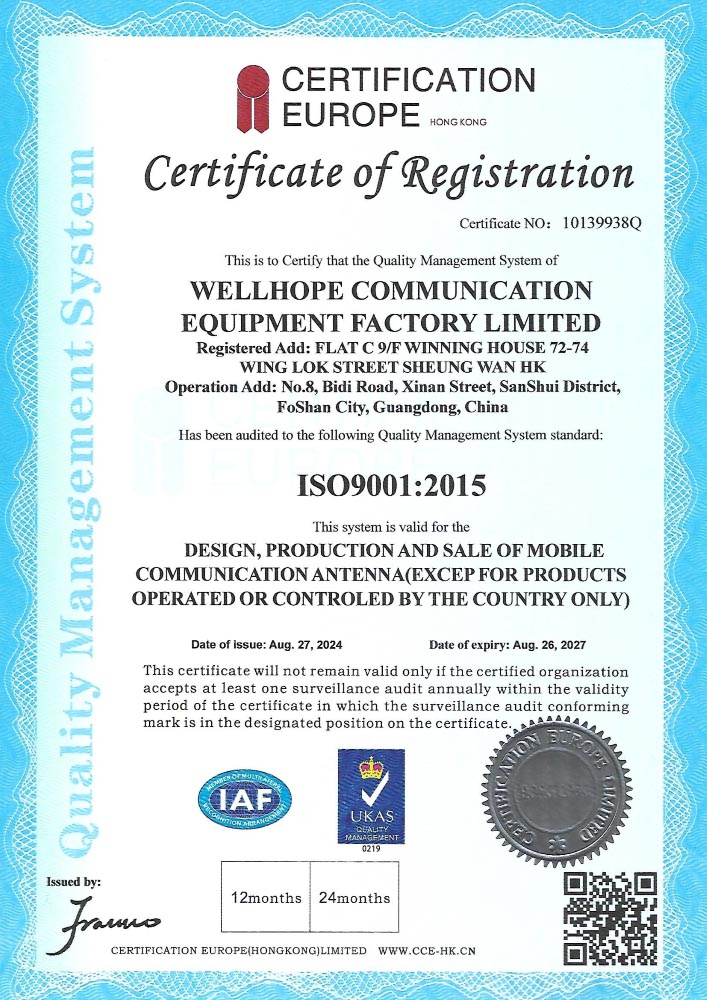 Certyfikat WHWIRELESS ISO 9001:2015